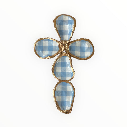 Oyster Shell Cross-Light Blue & White Gingham Print