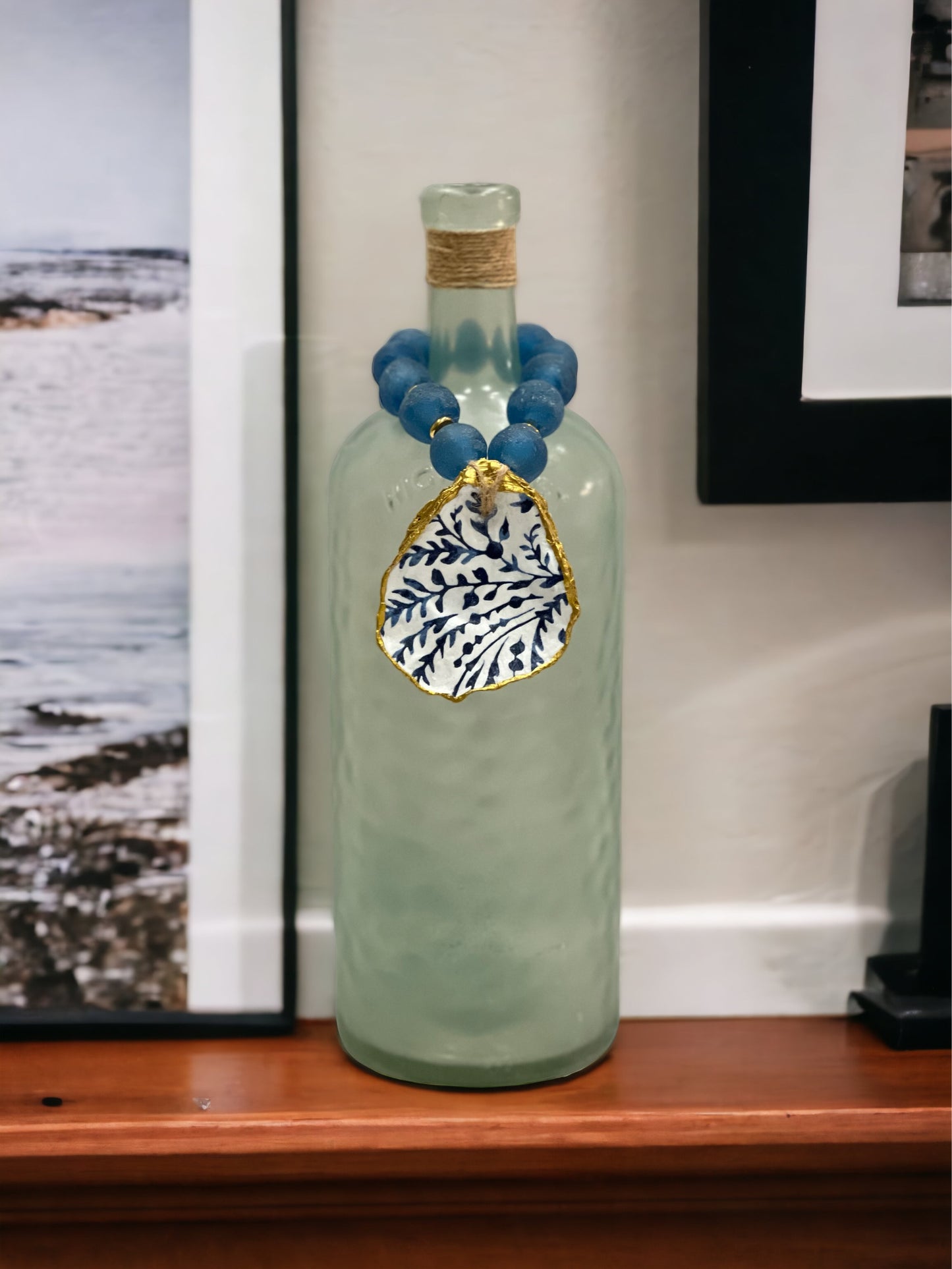 Wine Bottle Topper-Cobalt Blue Sea Glass/ Navy Serena & Lily Inspired Print