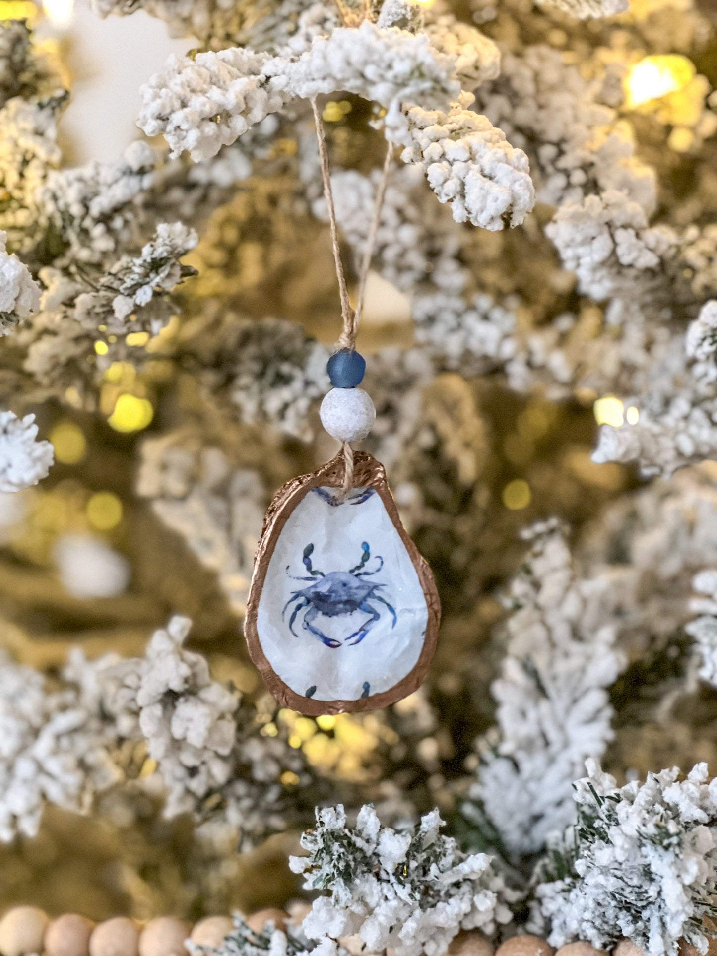 Oyster Shell Ornament- Blue Crab Print