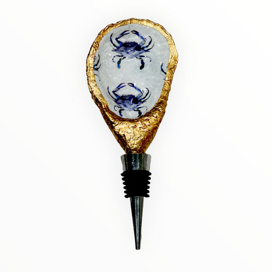 Oyster Shell Stopper- Blue Crab Print