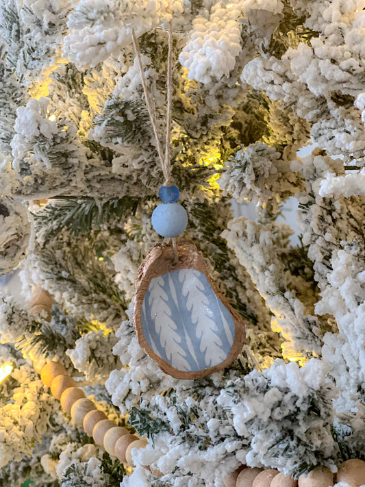 Oyster Shell Ornament- Light Blue & White Serena & Lily Inspired Print