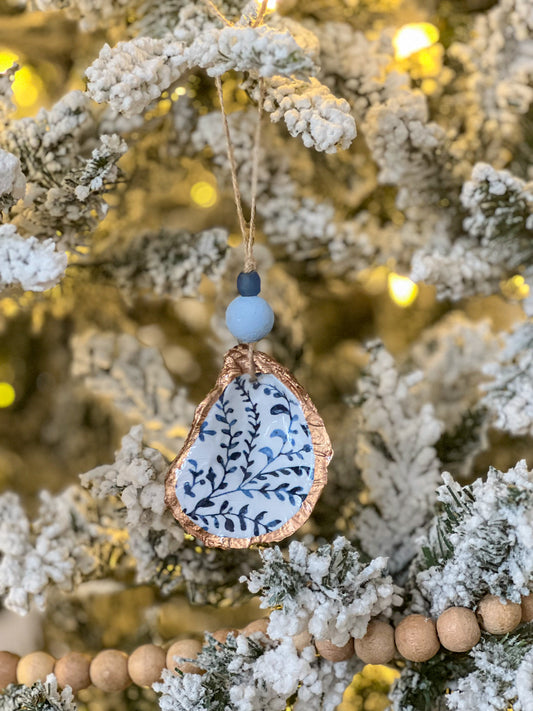 Oyster Shell Ornament- Navy Blue Serena & Lily Inspired Print