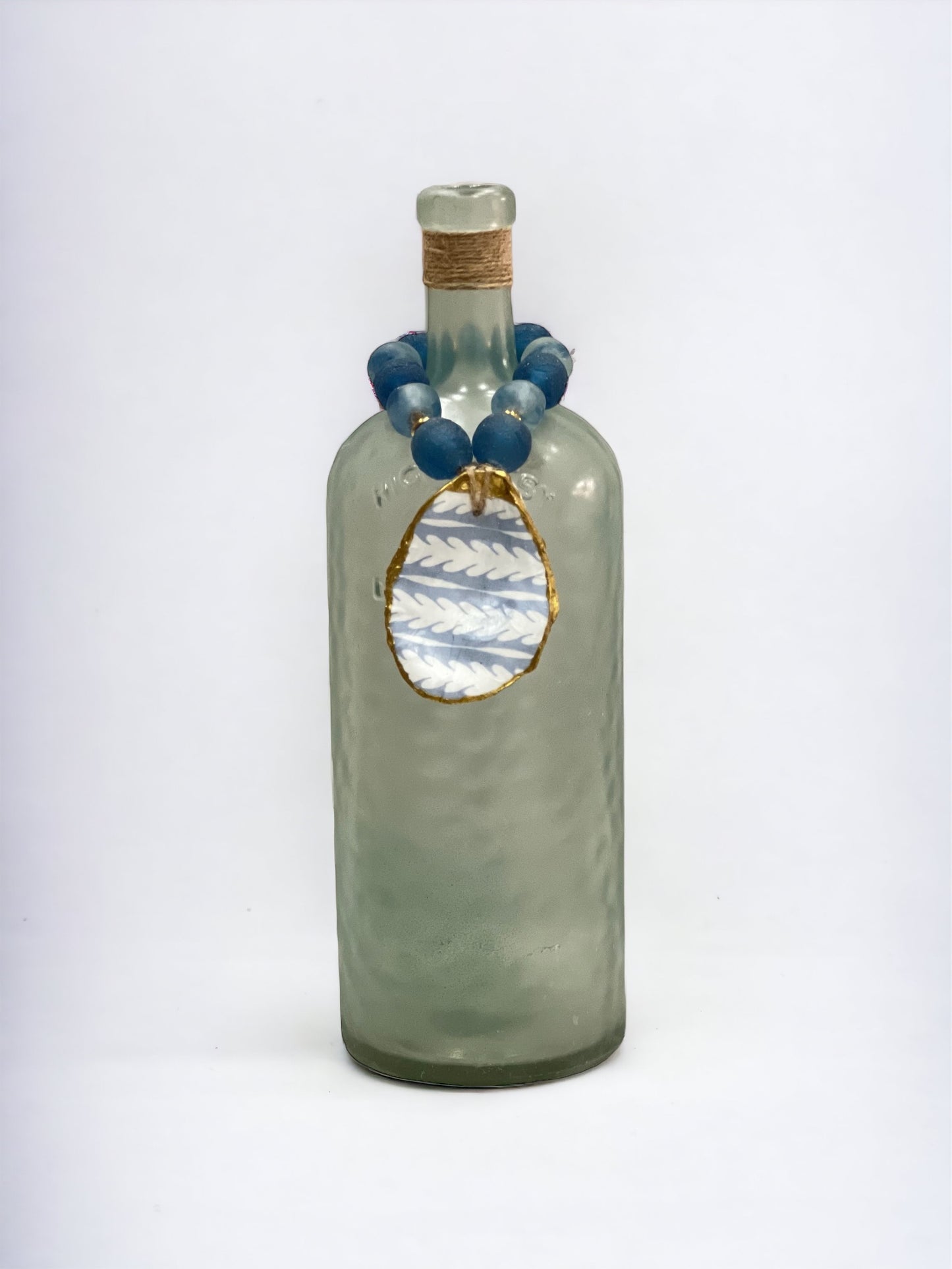 Wine Bottle Topper-Cobalt Blue & Sea Foam Green Sea Glass/ Light Blue Serena & Lily Inspired Print