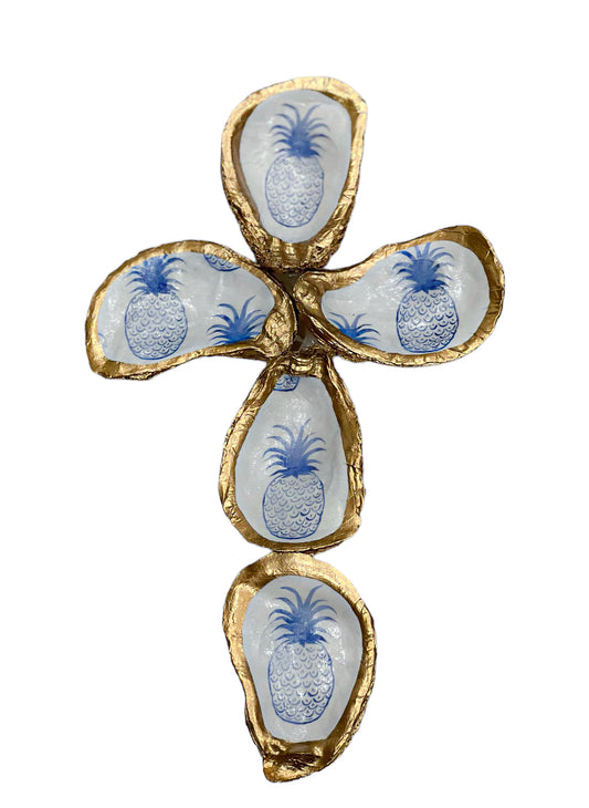 Oyster Shell Cross-Light Blue Pineapple Print