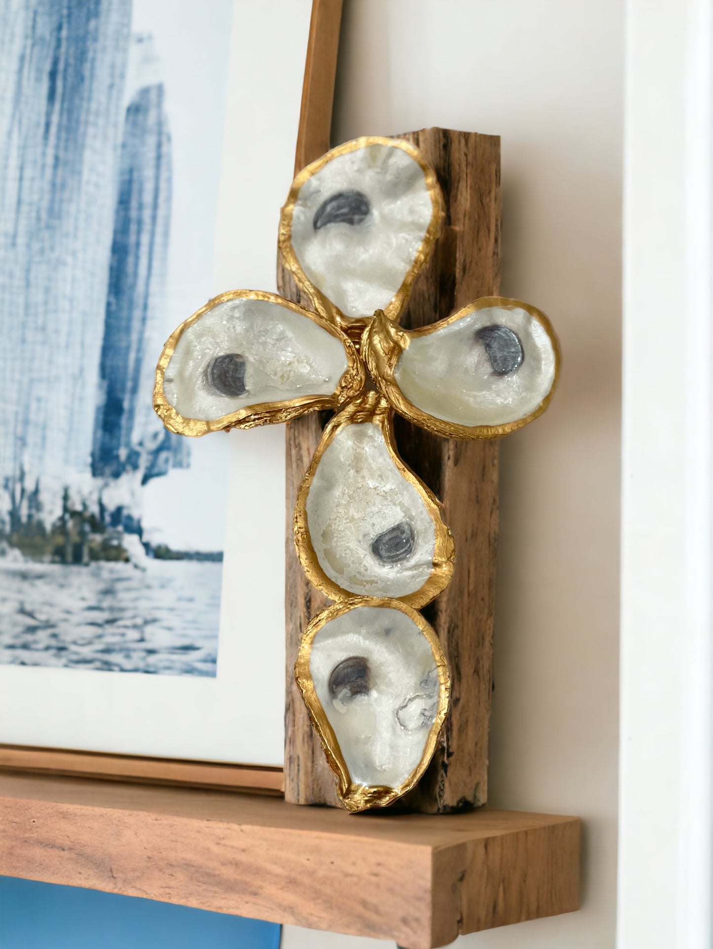 Oyster Shell Cross- Natural/ Pearl Finish