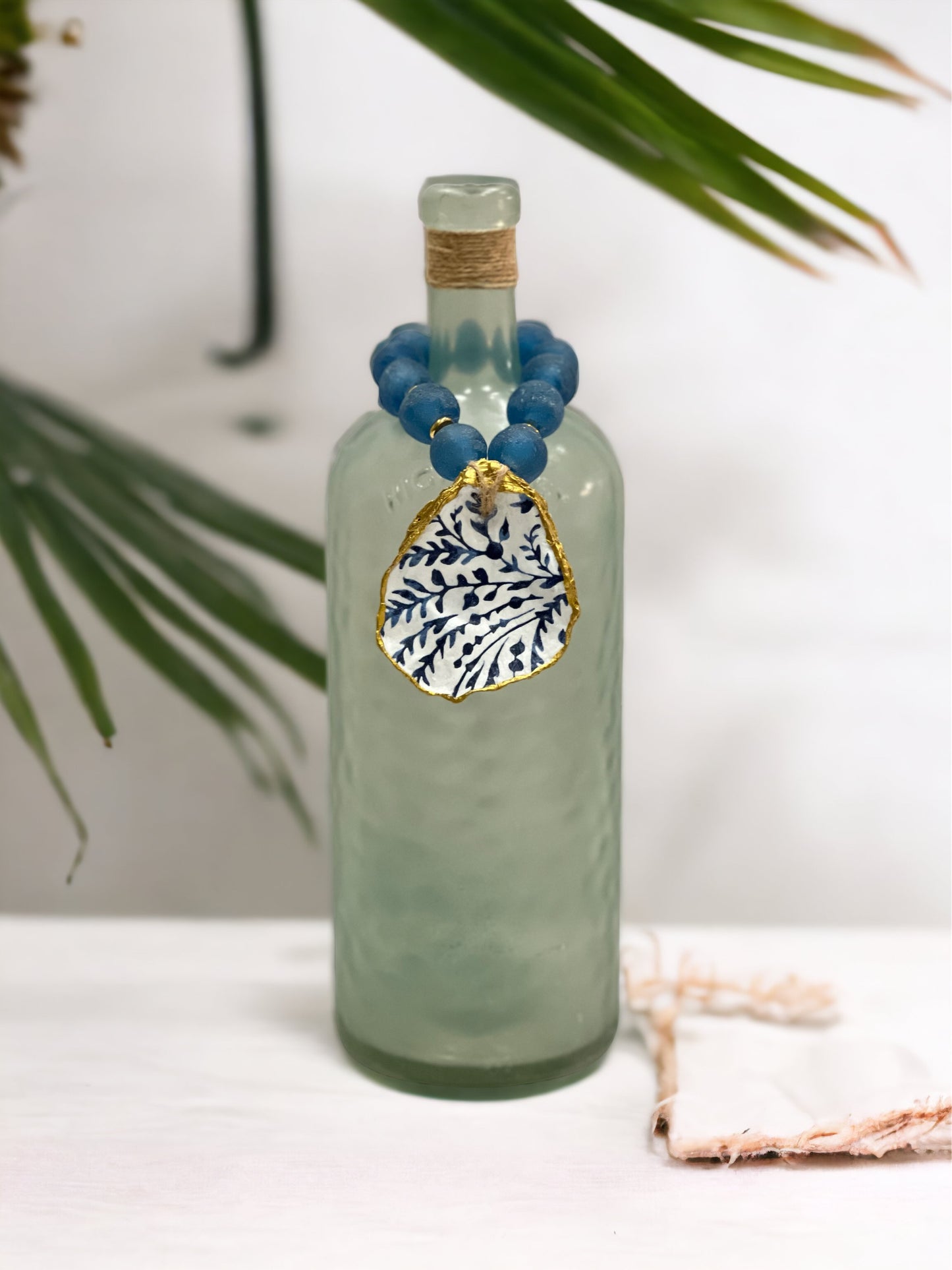 Wine Bottle Topper-Cobalt Blue Sea Glass/ Navy Serena & Lily Inspired Print