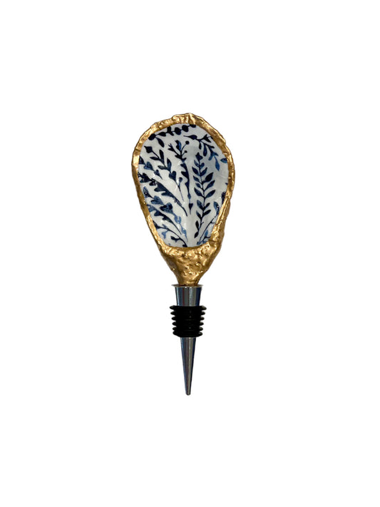 Oyster Shell Wine Stopper- Navy Serena & Lily Inspired Print